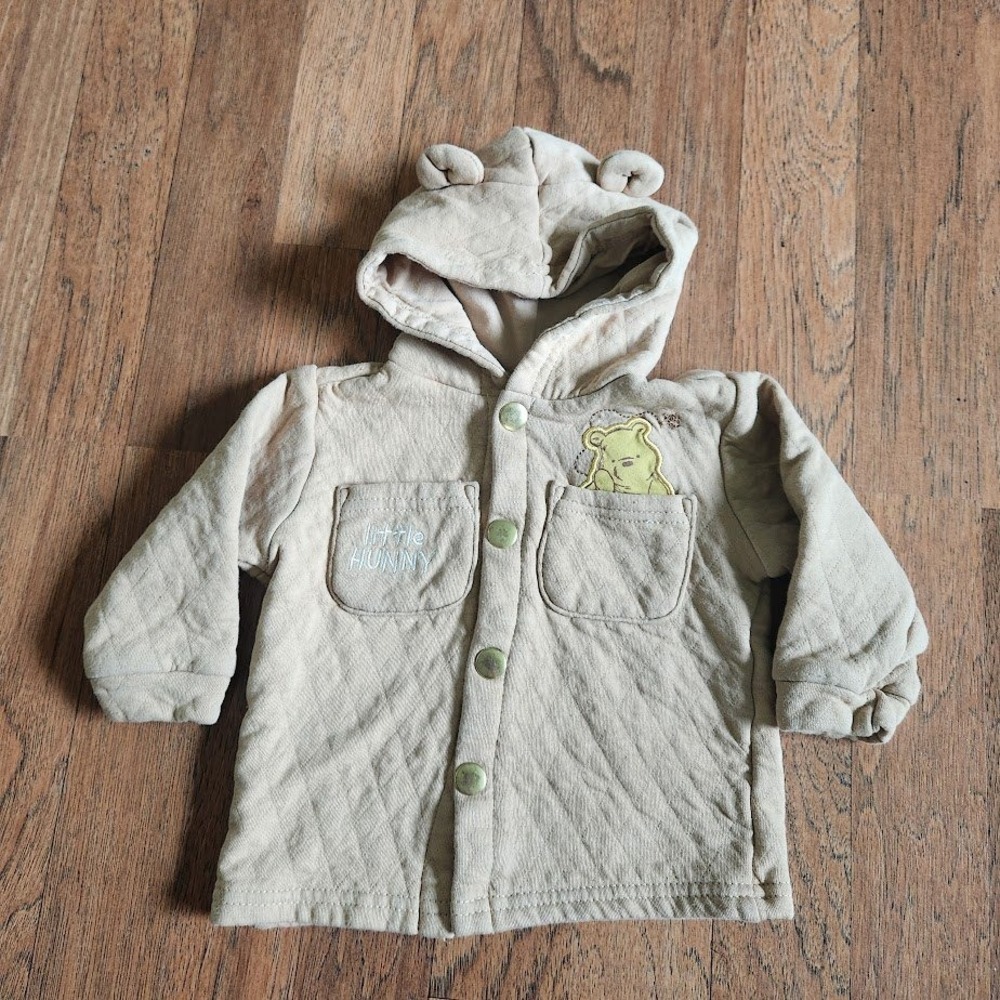 Disney Baby Winnie the Pooh Quilted Hooded Jacket Tan Bear Ears 6-9 Months 490